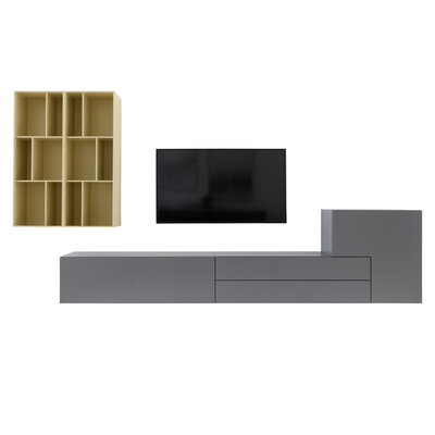 Wohnwand 3900 - Lack, Steingrau, Mandel 9150846