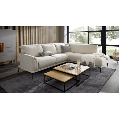 Ecksofa Amadena - 2-Sitzer mit Ecke rechts inkl. Kopfteilverstellung und Sitzvorzug, Stoff, Creme