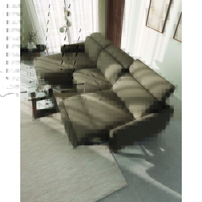 Ecksofa Arona - Longchair mit 2-Sitzer rechts inkl. Relaxfunktion und Kopfteil verstellbar motorisch, Stoff, Grau