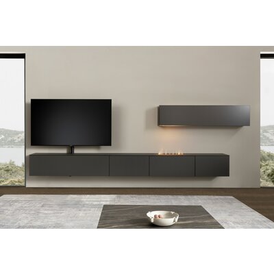 Wohnwand 3900 - inklusive Kamin und TV-Halterung, Lack, Schiefergrau 129540