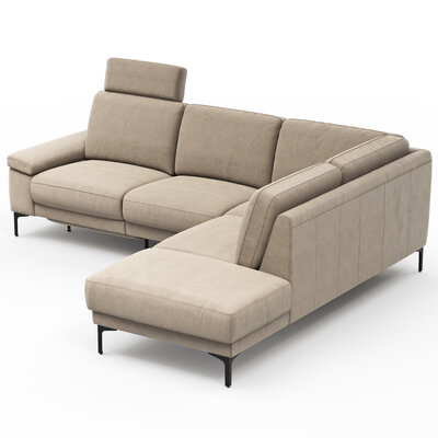 Ecksofa Matero - 2-Sitzer mit Ecke rechts inkl. Relaxfunktion motorisch und Sitzvorzug, Leder, Taupe