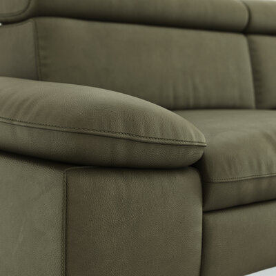 Ecksofa Felipa - 2,5-Sitzer mit Ecke rechts inkl. Armlehne verstellbar und Rückenlehne/Sitztiefe verstellbar (motorisch), Leder, Olive