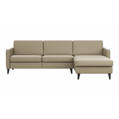 Ecksofa Arima N - 2,5-Sitzer mit Longchair rechts inkl. Kopfteil verstellbar, Leder, Champagner 1291429137