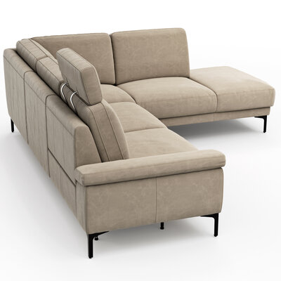 Ecksofa Matero - 2-Sitzer mit Ecke rechts inkl. Relaxfunktion motorisch und Sitzvorzug, Leder, Taupe