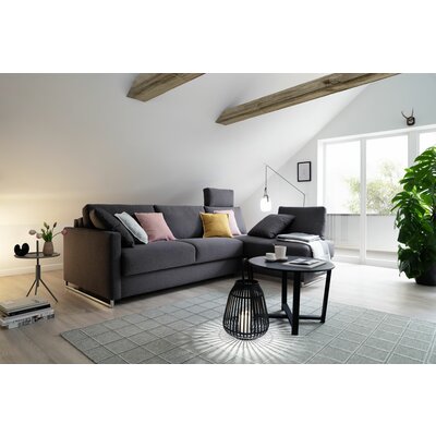 Ecksofa Nuoro - 2-Sitzer mit Longchair rechts inkl. Schlaffunktion und Bettkasten, Stoff, Grau