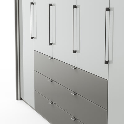 Drehtürenschrank Marbella - B. ca. 257cm, Korpus Melamin, Grau, Front Glas, Weiß