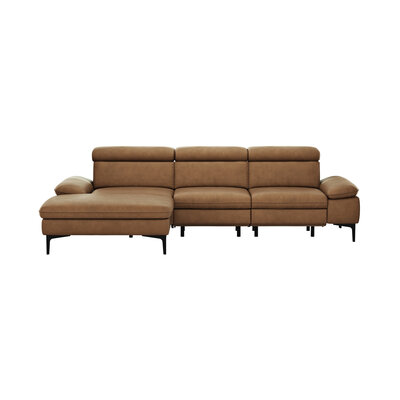 Ecksofa Felipa - Longchair links mit 2,5-Sitzer inkl. Armlehne verstellbar und Rückenlehne/Sitztiefe verstellbar (motorisch), Leder, Cognac 105115