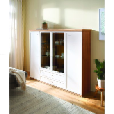 Highboard Monda - Lack weiss, Eiche furniert