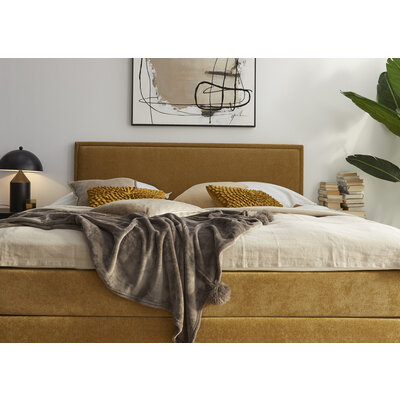 Boxspringbett Valencia - Liegefläche ca. 180x200 cm, Stoff, Senfgelb
