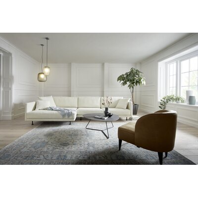 Ecksofa Cuneo Klassik - Longchair links, 2-Sitzer, Boucle, Creme