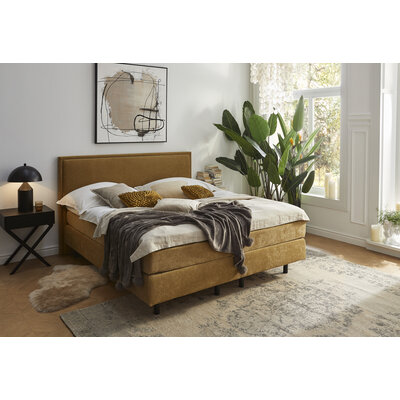 Boxspringbett Valencia - Liegefläche ca. 180x200 cm, Stoff, Senfgelb