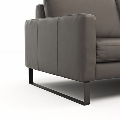 Sofa Enna - 3-Sitzer, Armlehne A, Leder, Schwarz, Kufe, Schwarz