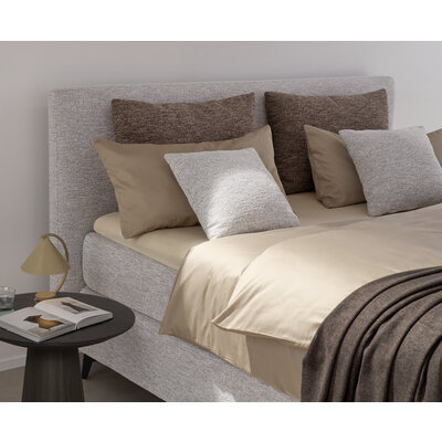 Boxspringbett Delia - Liegefläche ca. 180x200 cm, Stoff, Ecru