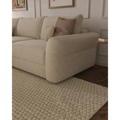 Ecksofa Almeria - Rundecke und Abschlussteil mit 2-Sitzer rechts, Stoff, Offwhite