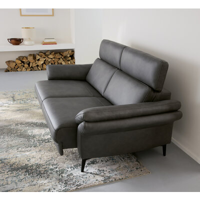 Sofa Atella - 2,5 Sitzer inkl. motorischem Sitzvorzug, Kopfteilverstellung, Leder, Anthrazit