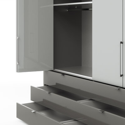 Drehtürenschrank Marbella - B. ca. 157cm, Korpus Melamin, Grau, Front Glas, Weiß