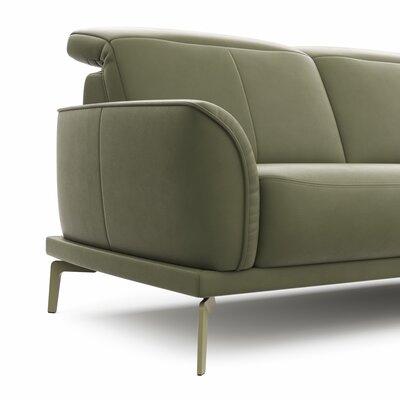 Sofa Amadena - 2-Sitzer inkl. Kopfteil verstellbar, Leder, Olive