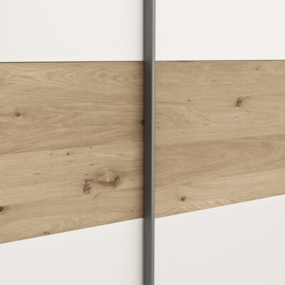 Schwebetürenschrank Viana - B ca. 338 cm, Furnier, Balkeneiche, Weiß