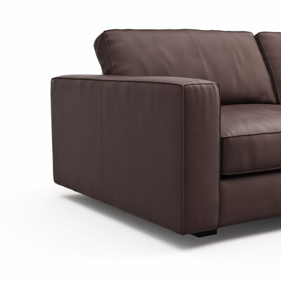 Sofa Aprino 2 - 3,5-Sitzer L, Dickleder, Dunkelbraun, Armlehne Block schmal