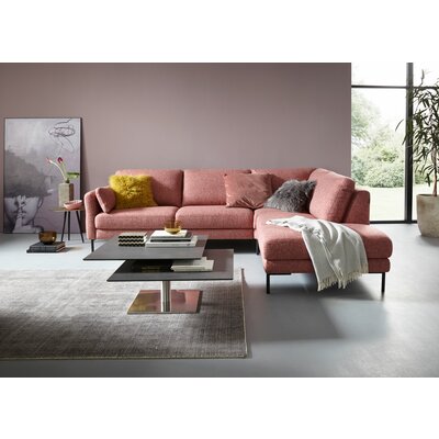 Ecksofa Enna - 3-Sitzer mit Ecke rechts inklusive Sitzvorzug (motorisch), Stoff, Koralle