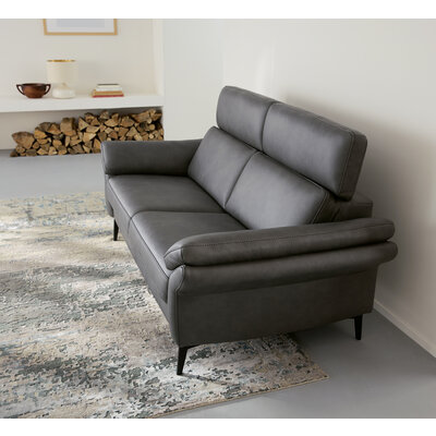 Sofa Atella - 2,5-Sitzer, inklusive Kopfteilverstellung, Leder, Anthrazit