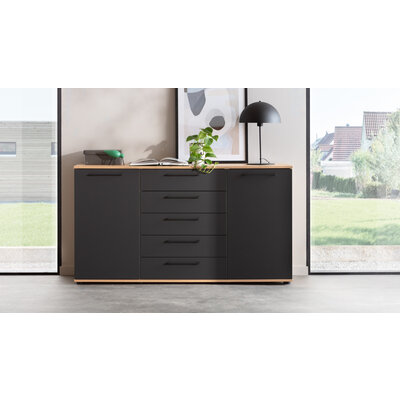 Kommode Viana - Balkeneiche furniert, Anthrazit