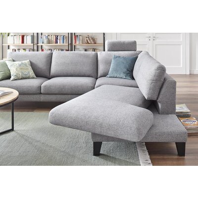 Ecksofa Oviedo - 2,5-Sitzer mit Ecke rechts inkl. Drehsitz, Stoff, Grau