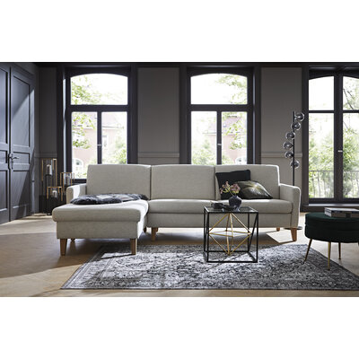 Ecksofa Arima N - Longchair links mit 2,5-Sitzer, Stoff, Creme