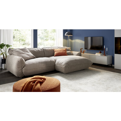 Ecksofa Fluffy - 2,5-Sitzer mit Longchair rechts inkl. Rückenlehne verstellbar, Stoff, Taupe