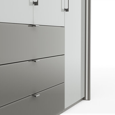 Drehtürenschrank Marbella - B. ca. 257cm, Korpus Melamin, Grau, Front Glas, Weiß