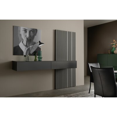 Highboard 3900 - Hängend mit Lamellen und Beleuchtung, Lack, Dunkelgrau