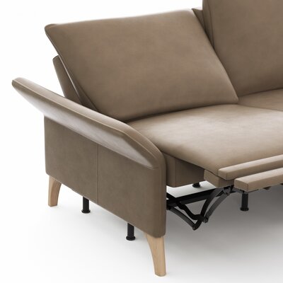 Ecksofa Rosario - 2-Sitzer mit Ecke rechts inkl. Relaxfunktion (motorisch), Sitzvorzug und Armlehne klappbar, Leder, Rauchbraun