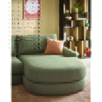 Ecksofa Almeria - 1,75-Sitzer mit runden Longchair rechts, Stoff, Schlammgrün