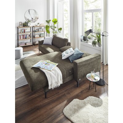Ecksofa Oviedo - 1,5-Sitzer mit Longchair rechts inkl. Relaxfunktion (motorisch), Stoff, Braungrün