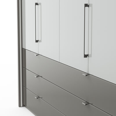 Drehtürenschrank Marbella - B. ca. 157cm, Korpus Melamin, Grau, Front Glas, Weiß