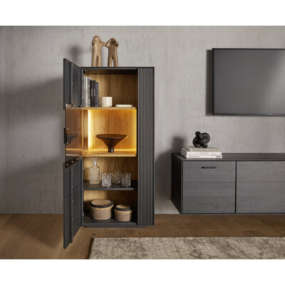 Vitrine Estana - inkl. Beleuchtung, Eiche massiv, anthrazit
