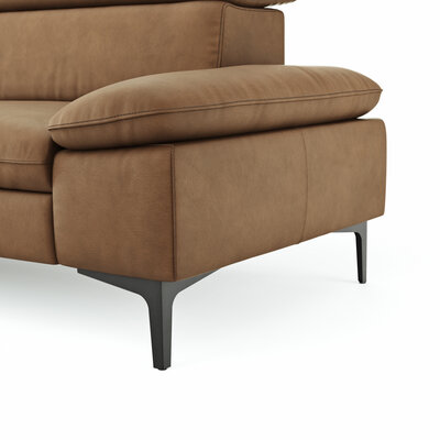 Ecksofa Felipa - Longchair links mit 2,5-Sitzer inkl. Kopfteil verstellbar, Leder, Cognac