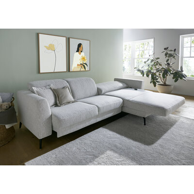 Ecksofa Rafaela 2.0 - 2,5-Sitzer mit Longchair rechts inkl. Sitzvorzug, Kopteilverstellung motorisch und Relaxfunktion motorisch im Longchair, Stoff, Champagner