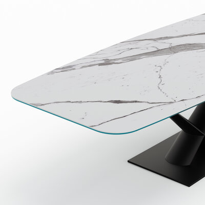 Esstisch Savona - LB ca. 280x100 cm, Fix, Keramik, Weiß, Bootsform