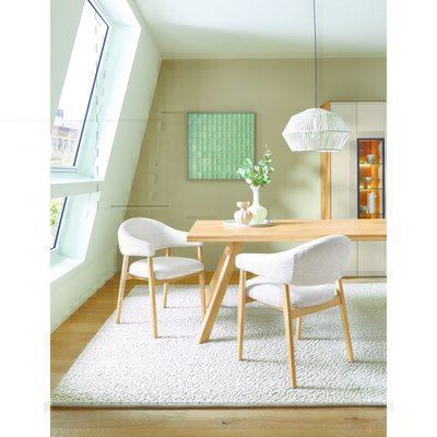 Armlehnstuhl Sarria - 4-Fuß Eiche massiv, Stoff, Creme