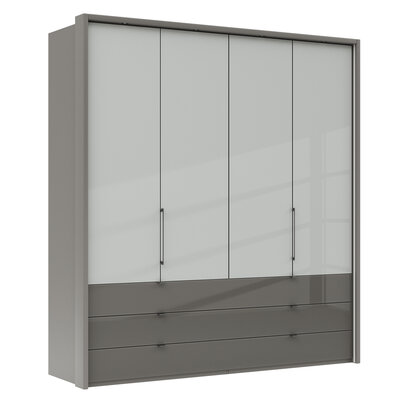 Drehtürenschrank Marbella - B. ca. 157cm, Korpus Melamin, Grau, Front Glas, Weiß 202464