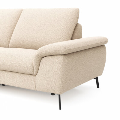 Ecksofa Gotera - Longchair groß mit 1,5-Sitzer med + 1,5-Sitzer med rechts inkl. Schlaffunktion (teilmotorisch), Armlehne klappbar, Rückenlehne verstellbar  und einmal Relaxfunktion (teilmotorisch), Stoff, Creme