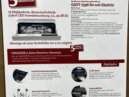Geschirrspüler - ORANIER GAVI 7596 60 VI mit Gleittür 