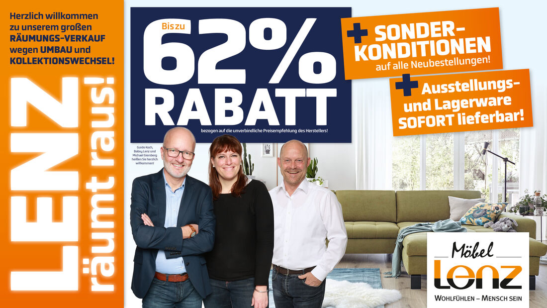 LENZ räumt raus! Bis zu 62 RABATT Möbel Lenz
