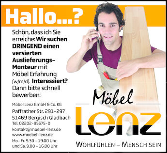 Möbel Lenz Stellenanzeige Auslieferung-Monteur