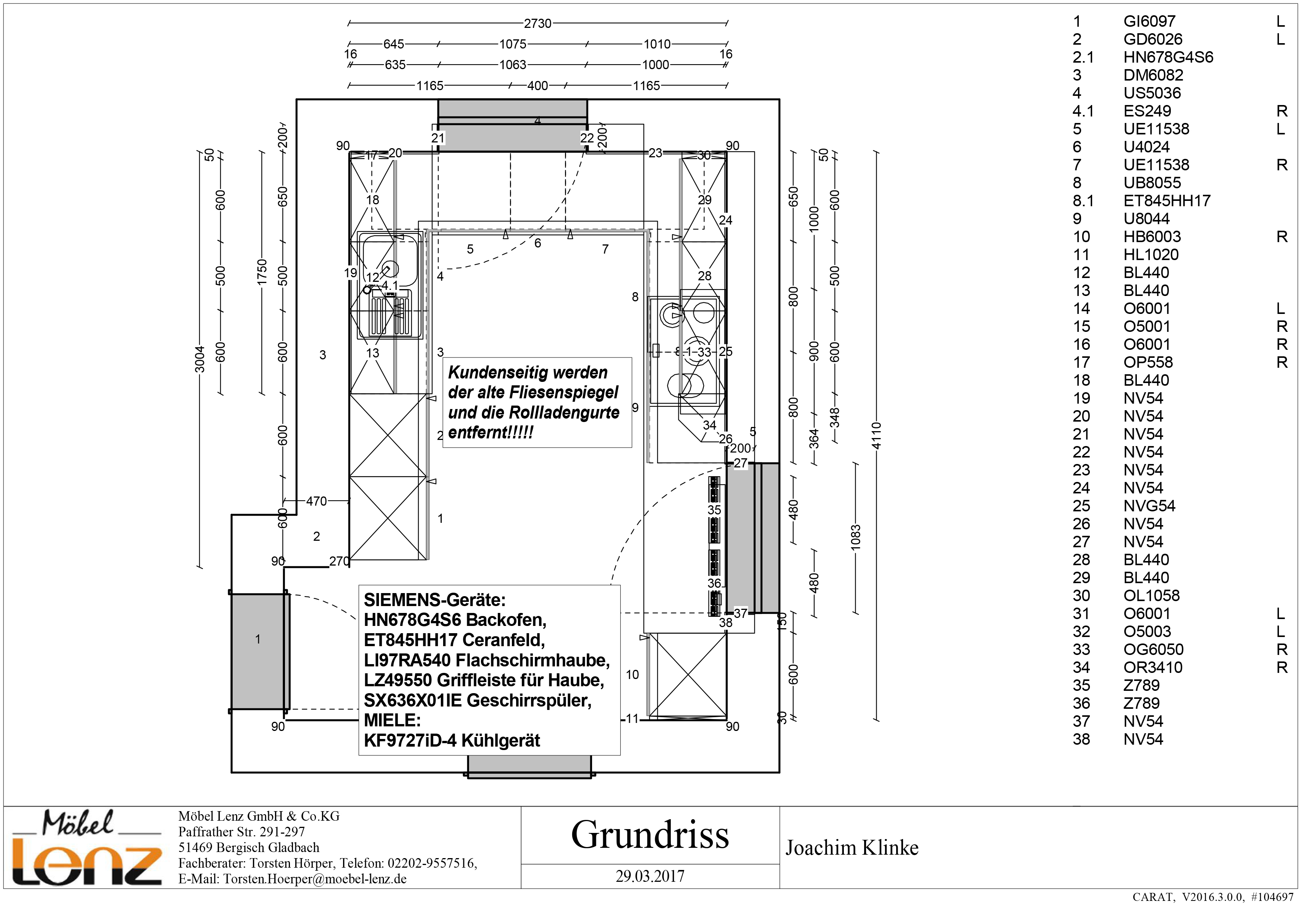 Grundriss der Küche von Familie Klinke