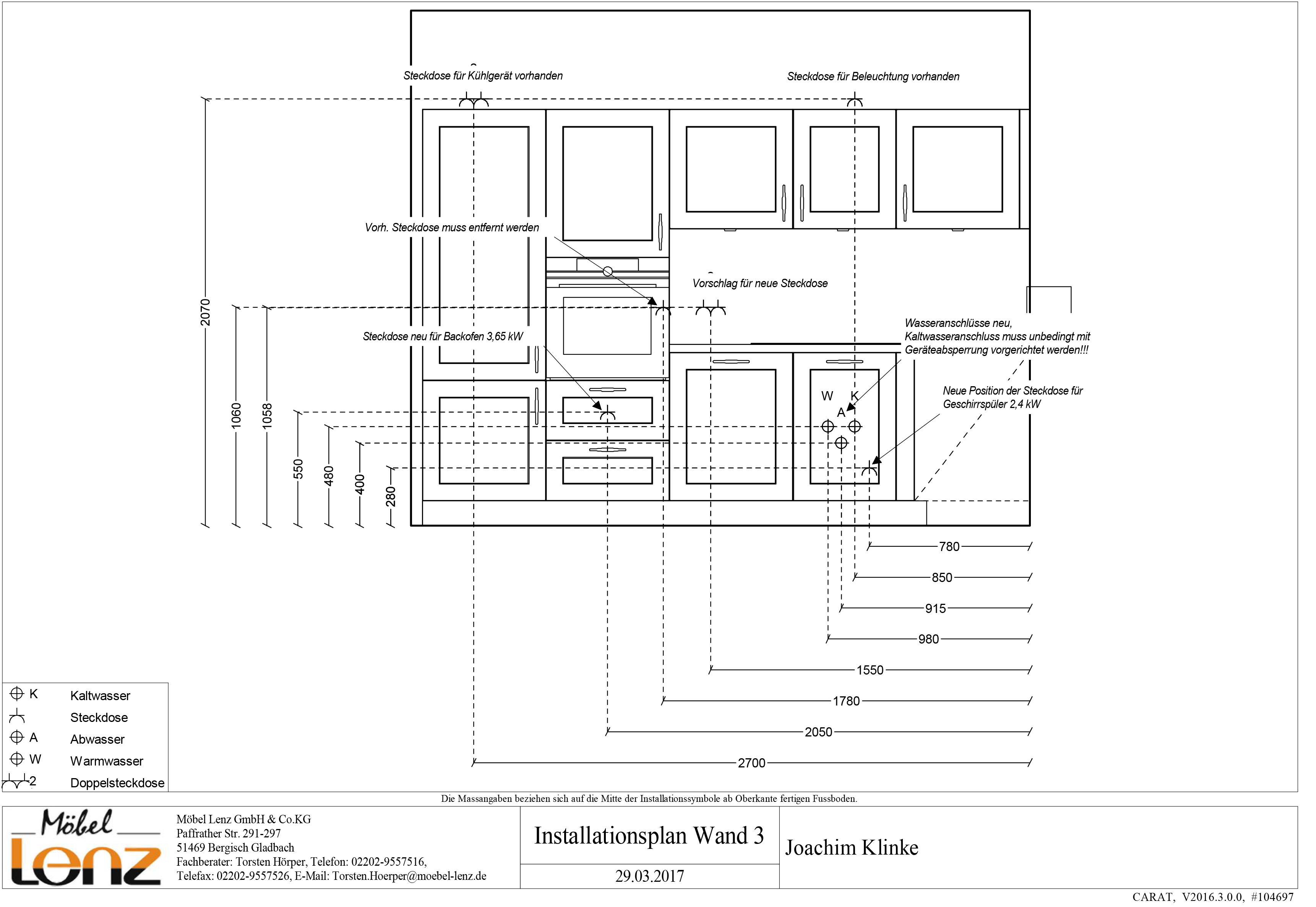 Installationsplan der Küche von Familie Klinke